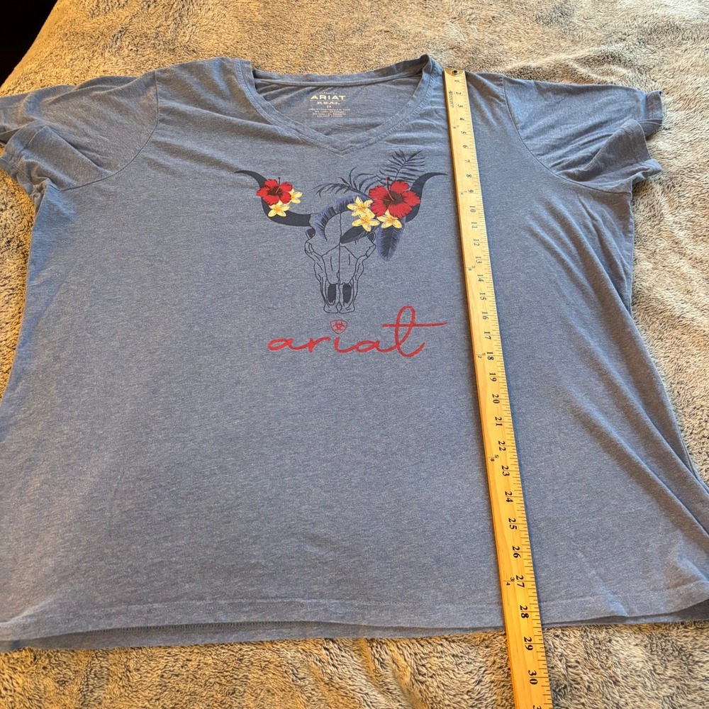 Ariat Real Womens Western Shirt Oversized 2X Skull Floral V-Neck Cotton 19564 - Picture 11 of 14